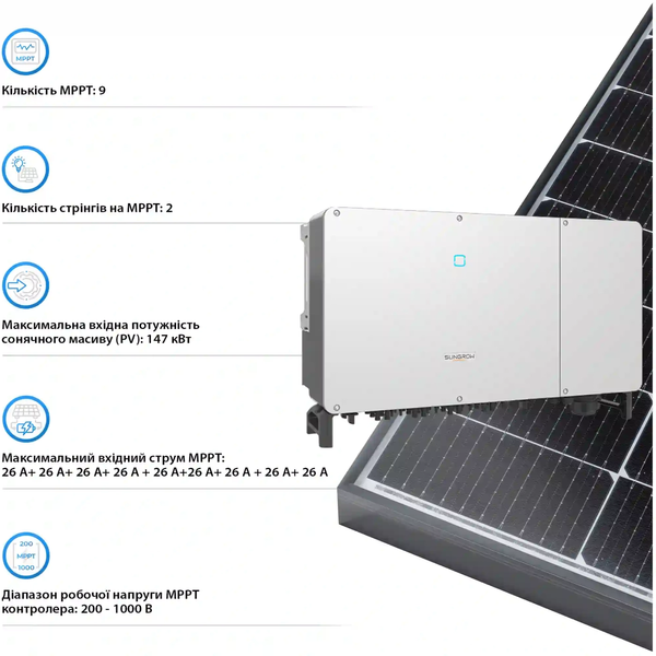 Мережевий інвертор SUNGROW SG110CX-V112 110kW 12 MPPT 220/380V Трифазний (ASG02271) SG110CX-V112 фото